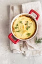 Mashed potatoes, mushrooms and seasonal vegetables casserole in baking dish. Vegetarian shepherd`s pie