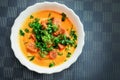 Mashed pumpkin soup with rye croutons Royalty Free Stock Photo