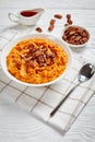 Mashed sweet potato topped with pecan nuts Royalty Free Stock Photo