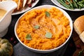 Mashed sweet potatoes on Thanksgiving table