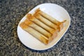 Mashed taro paste wrapped in crispy spring roll, Vegan chinese food.