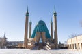 Mashkhur Jusup Mosque in the center of Pavlodar on a blue sky background in winter. Royalty Free Stock Photo