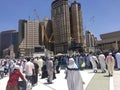 Entrance of Great Mosque of Mecca - Huge crowd of pilgrims during prayer time - Makkah religious tour - Islamic holy site Royalty Free Stock Photo