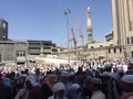 Entrance of Great Mosque of Mecca - Huge crowd of pilgrims during prayer time - Makkah religious tour - Islamic holy site Royalty Free Stock Photo