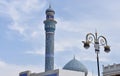 Masjid Al Rasool Mosque Blue Minaret and Dome with Streetlight, Muscat Royalty Free Stock Photo