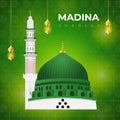 Masjid nabawi in madina tun nabi vector illustration, isolated on gradient background