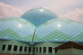 Masjid Raya Al-Azhom, a mosque with a blue and green roof, in Tangerang, Banten, Indonesia.
