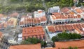 Masjid Sultan, Singapore Mosque in historic Kampong Glam. Panoramic aerial view with city buildings