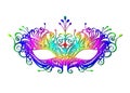 Carnival mask icon colorful silhouette isolated on white background. laser cut mask with Venetian embroidery floral decoration Royalty Free Stock Photo