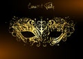 Carnival Party, Luxury Golden Carnival Mask, Masquerade, Mardi Gras. Carnival gold leaf lettering design, Night Party Poster