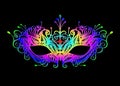 Carnival mask icon multicolour silhouette isolated on black background. laser cut mask with Venetian embroidery colorful floral Royalty Free Stock Photo