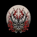 japanese mask illustration with fire and moon for t-shirt design Royalty Free Stock Photo