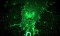 Mask anonymous computer hacker on green background with hacked binary code. Anonymous hacker activist group. hacking computer