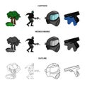 Mask, gun, paint, inventory .Paintball set collection icons in cartoon,outline,monochrome style vector symbol stock