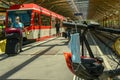 Mask hanging on the handlebar of a bike in a train station