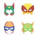 Mask on the head, helmet.Mask super hero set collection icons in cartoon style vector symbol stock illustration web. Royalty Free Stock Photo