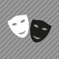 Mask icon. Theater symbol. Black and white theatrical masks. Carnival masks. Vector illustration. Royalty Free Stock Photo