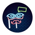 mask mustache neon brick wall label