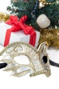 Mask over Christmas decoration Royalty Free Stock Photo