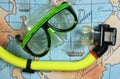 mask and snorkel diving on map Royalty Free Stock Photo