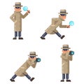 Mask spy detective cartoon magnifying glass camera character walk isolated flat design vector illustration