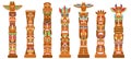 Mask totem poles. Hawaii tiki totems, ancient mythological symbols indigenous americans. Tribal masks, cartoon native Royalty Free Stock Photo