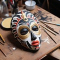 Crafting A Distinctive Indian-inspired Mask: Tabletop Photography With Traditional Techniques Royalty Free Stock Photo