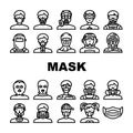 mask virus face surgical doctor icons set vector
