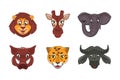 Savanna Animals. Cartoon heads in white background Royalty Free Stock Photo