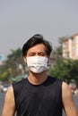 Masked Asian man prevent germs. concept of virus protection Royalty Free Stock Photo