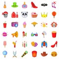 Masked ball icons set, cartoon style