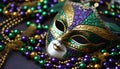 Masked celebration, Mardi Gras disguise in vibrant colors generated by AI