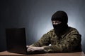 Masked cyber terrorist hacking army intelligence