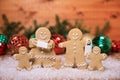 Masked Ginger Bread Family on a Christmas Festive Background Royalty Free Stock Photo