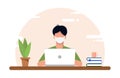 Masked guy an freelancer working on a laptop Royalty Free Stock Photo