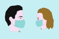 Masked guy and girl. Quarantine illustration. Vector. Quarantine. Insulation