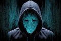 Masked hacker in the hood. Abstract digital artwork. Ai generative