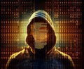 Masked hacker in the hood. Abstract digital artwork. Ai generative