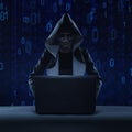 masked hacker using smartphone. Hacking the Internet.