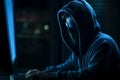 Masked hacker, working on computer. Conceptual illustration. Generative AI Royalty Free Stock Photo