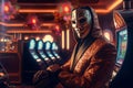 Masked indigo player in casino. Generate ai