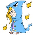 The masked magician walks sneaking around doodle icon image kawaii