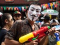 Masked Man Celebrating Songkran 2014 in Bangkok, T Royalty Free Stock Photo