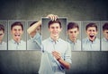 Masked man teenager expressing different emotions face expressions Royalty Free Stock Photo