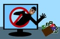 Masked man, theif want take money and credit card. Internet security. Vector illustration. Royalty Free Stock Photo