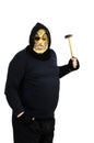 Masked maniac waving a hammer