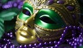 Masked men celebrate Mardi Gras with ornate costumes generated by AI