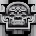 Masked monkey deity. Intense closeup of Mayan totem's face. Fictional image in ancient ethnic style. AI-generated