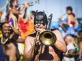 Masked Musician Playing on Street Parade at Carnaval in Rio de Janeiro, Brazil