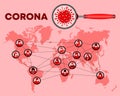 Masked people profiles and corona virus icon are over World map